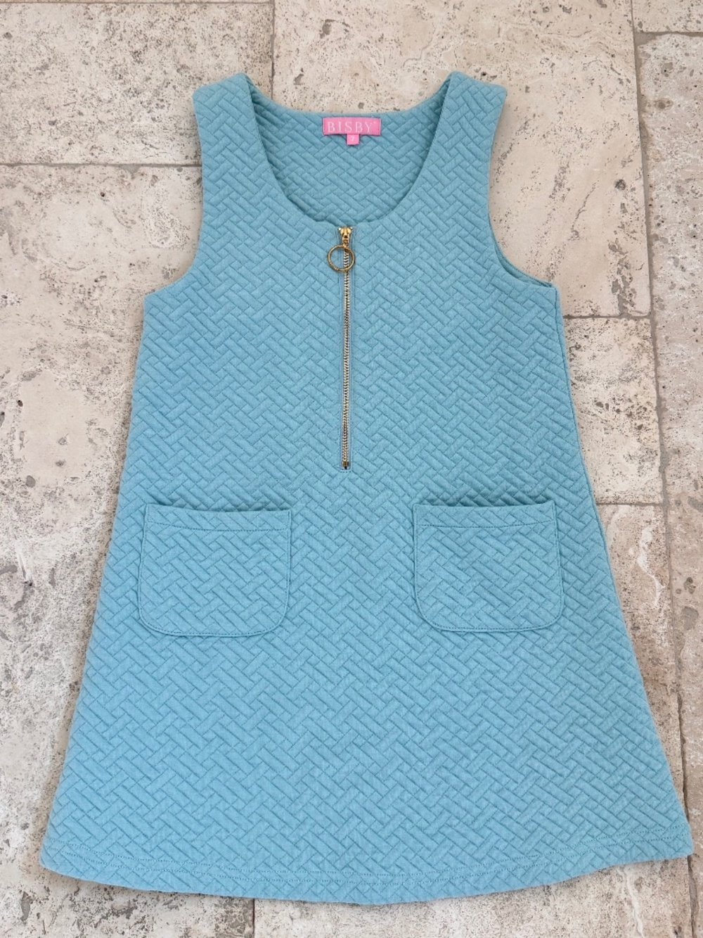 Bisy Kids Quilted Jumper in Aqua Trellis, size 7. Like new.